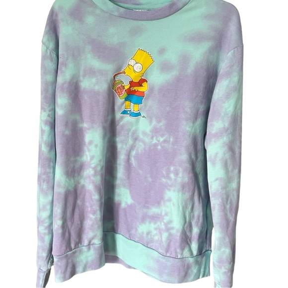 The Simpsons Other - Bart Simpson Men's Lightweight Sweatshirt Sz Large Blue Purple Tie Dye S…